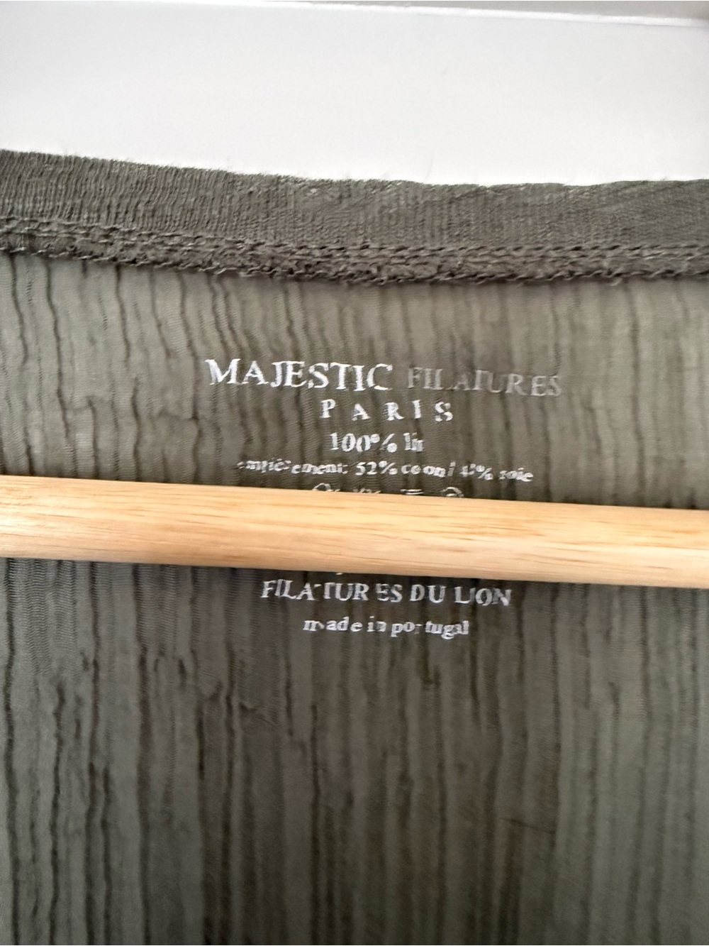 Majestic Filatures Linen & Silk Blend Pleated Back T-Shirt Sage Green size 3 M/L - Picture 4 of 10